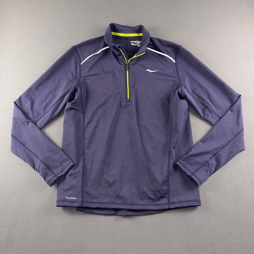 Saucony RunWarm Mens Quarter Zip Running Pullover Navy Blue SA81115-MID M
